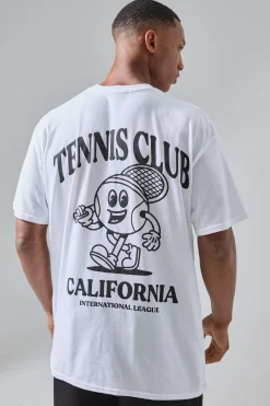 Man Active Tennis Club California Oversized Backprint T-shirt | UK^boohooMAN Online
