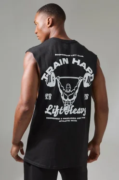 Man Active Train Hard Lift Heavy Regular Fit Tank | UK^boohooMAN Clearance