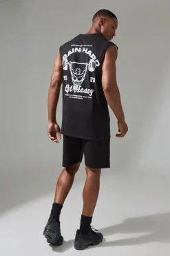 Man Active Train Hard Lift Heavy Regular Fit Tank | UK^boohooMAN Clearance