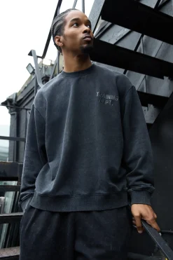 boohooMAN Man Active Training Dept Washed Boxy Sweatshirt | UK| Hoodies & Sweatshirts