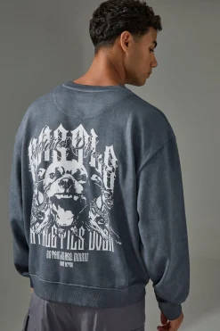 boohooMAN Man Active Washed Graphic Boxy Sweatshirt | UK| Hoodies & Sweatshirts