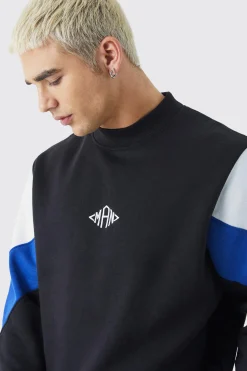boohooMAN Man Colour Block Extended Neck Sweatshirt | UK| Hoodies & Sweatshirts