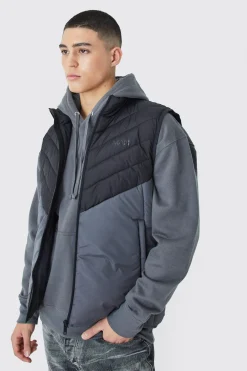boohooMAN Man Colour Block Quilted Funnel Neck Gilet | UK| Coats & Jackets