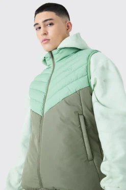 boohooMAN Man Colour Block Quilted Funnel Neck Gilet | UK| Coats & Jackets