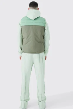 boohooMAN Man Colour Block Quilted Funnel Neck Gilet | UK| Coats & Jackets