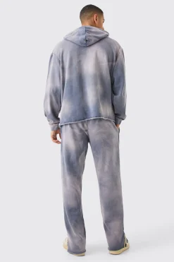 boohooMAN Man Embroidery Oversized Sun Bleached Wash Hooded Tracksuit | UK| Tracksuits