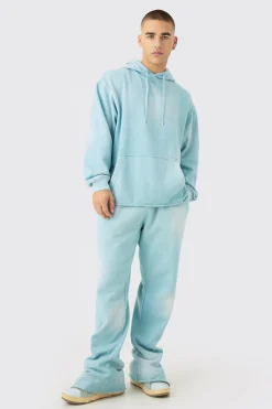 boohooMAN Man Embroidery Oversized Sun Bleached Wash Hooded Tracksuit | UK| Tracksuits