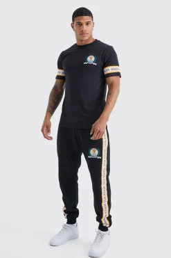 boohooMAN Man Gold Embroidered Tshirt And Jogger Set | UK| Sets & Co-Ords