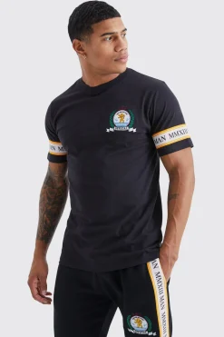 boohooMAN Man Gold Embroidered Tshirt And Jogger Set | UK| Sets & Co-Ords