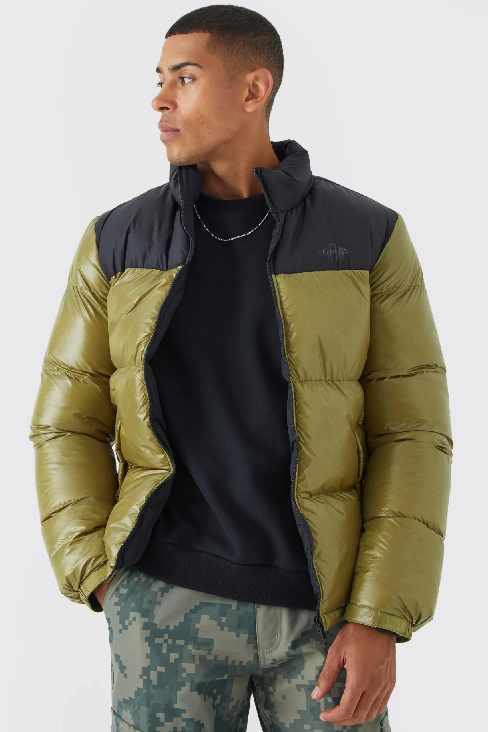 boohooMAN Man High Shine Colour Block Puffer | UK| Coats & Jackets