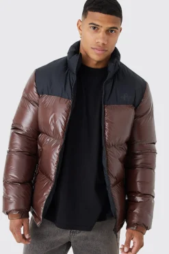 boohooMAN Man High Shine Colour Block Puffer | UK| Coats & Jackets