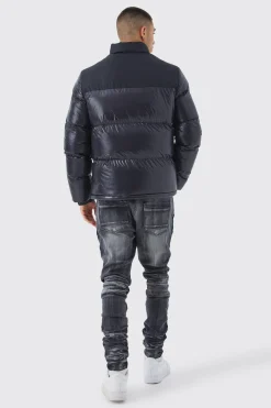 boohooMAN Man High Shine Colour Block Puffer | UK| Coats & Jackets
