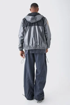 boohooMAN Man Metallic Colour Block Hooded Windbreaker | UK| Coats & Jackets