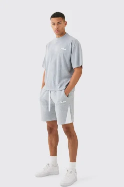 boohooMAN Man Oversized Boxy Contrast Stitch T-shirt Gusset Shorts Set | UK| Sets & Co-Ords|Tracksuits