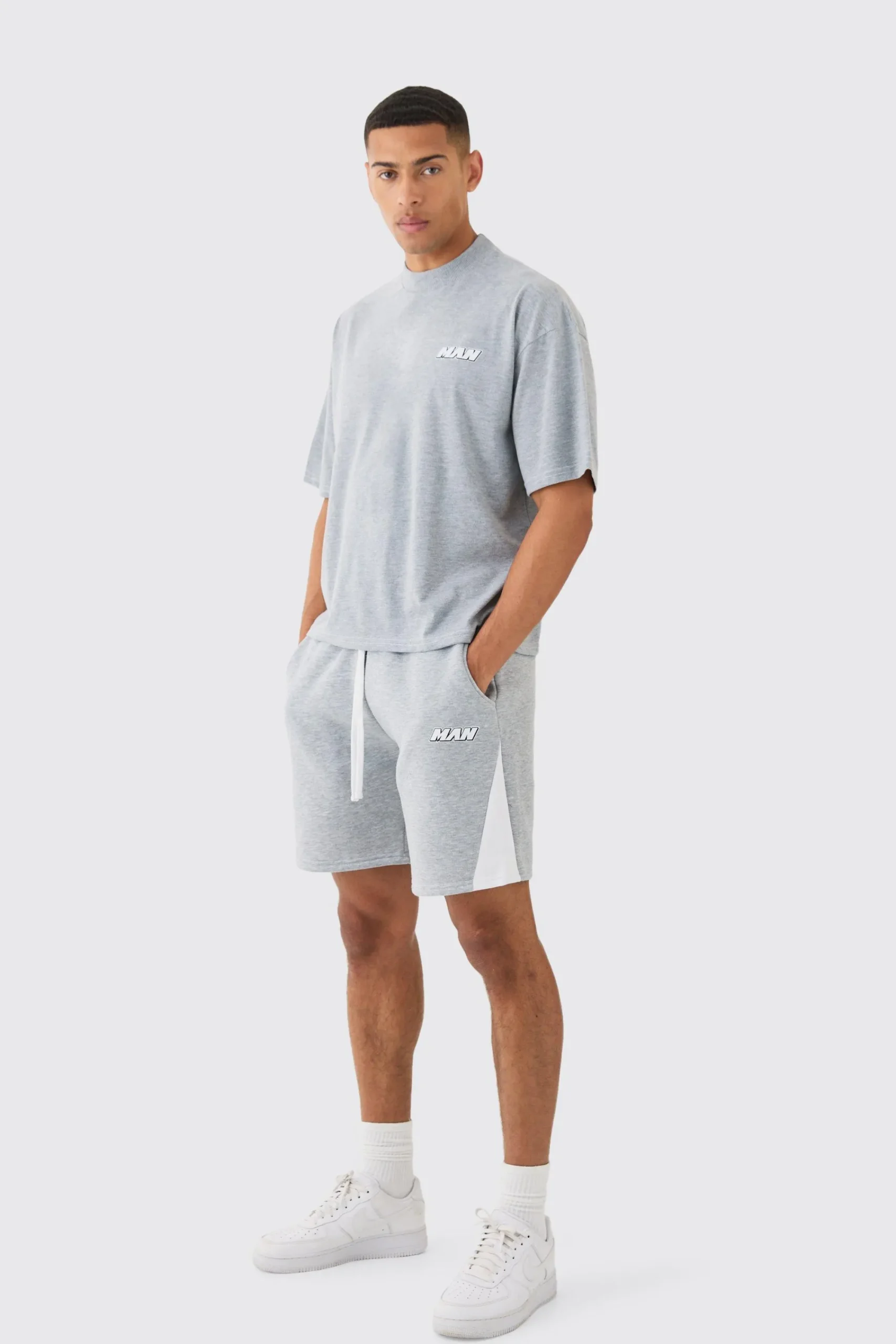 boohooMAN Man Oversized Boxy Contrast Stitch T-shirt Gusset Shorts Set | UK| Sets & Co-Ords|Tracksuits