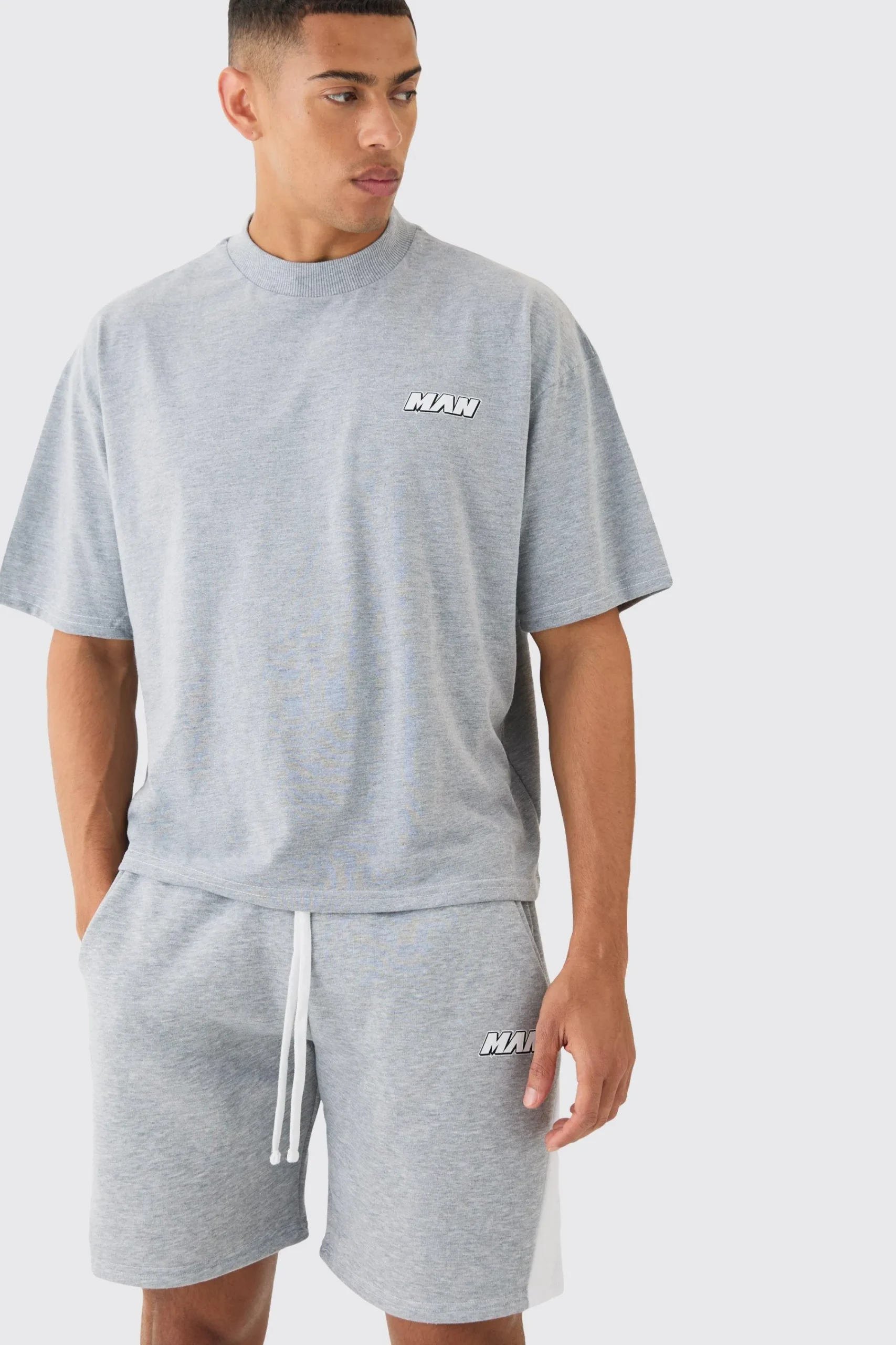 boohooMAN Man Oversized Boxy Contrast Stitch T-shirt Gusset Shorts Set | UK| Sets & Co-Ords|Tracksuits