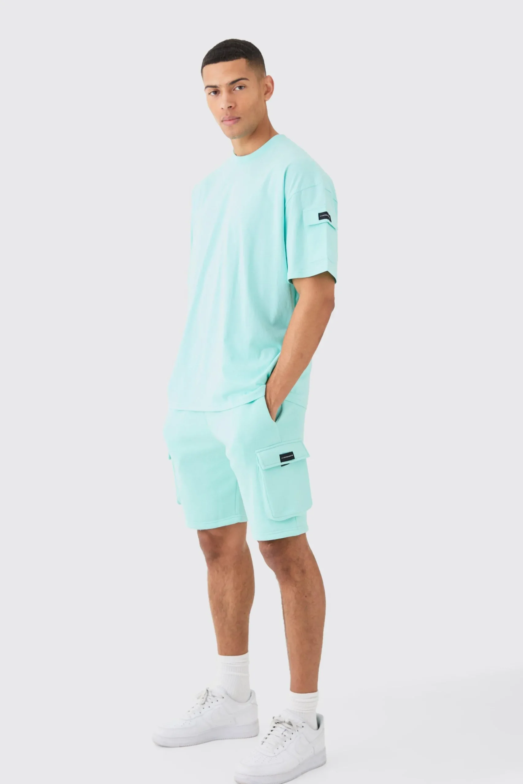 boohooMAN Man Oversized Cargo T-shirt And Slim Short Set | UK| Sets & Co-Ords|Tracksuits