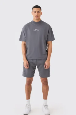 boohooMAN Man Oversized Extended Neck T-shirt And Cargo Short Set | UK| Shorts|Sets & Co-Ords