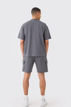 boohooMAN Man Oversized Extended Neck T-shirt And Cargo Short Set | UK| Shorts|Sets & Co-Ords