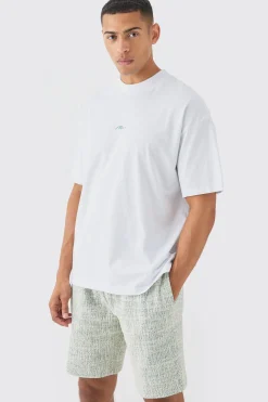 boohooMAN Man Oversized Extended Neck T-shirt And Textured Shorts Set | UK| Tracksuits|Sets & Co-Ords