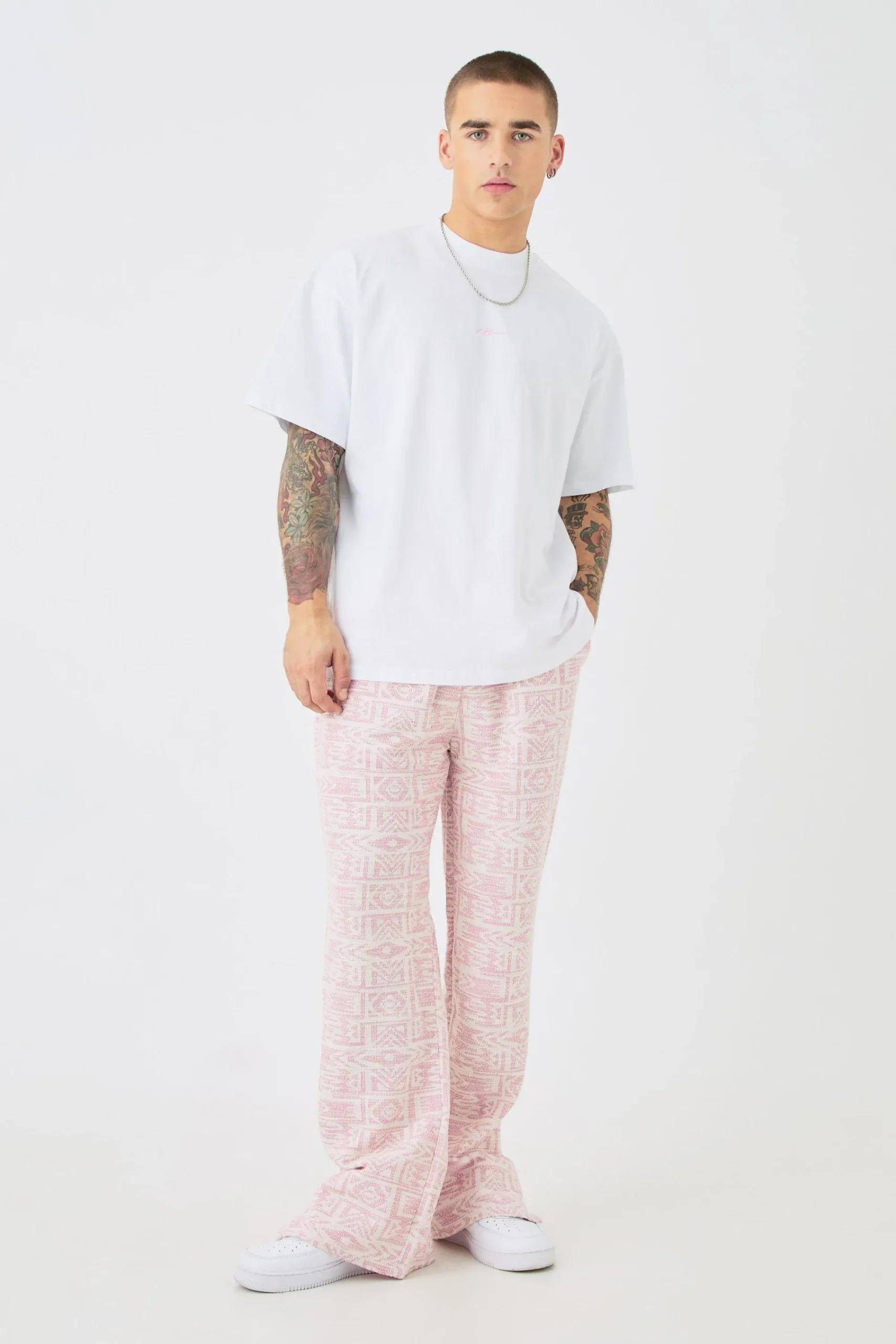 boohooMAN Man Oversized Extended Neck T-shirt & Jacquard Jogger Set | UK| Sets & Co-Ords|Tracksuits