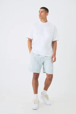 boohooMAN Man Oversized Extended Neck T-shirt And Jacquard Shorts Set | UK| Sets & Co-Ords|Tracksuits
