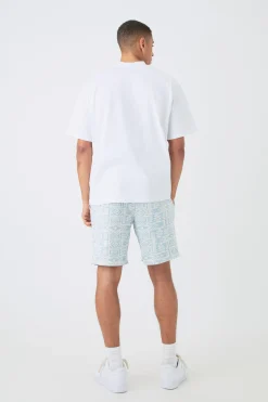 boohooMAN Man Oversized Extended Neck T-shirt And Jacquard Shorts Set | UK| Sets & Co-Ords|Tracksuits