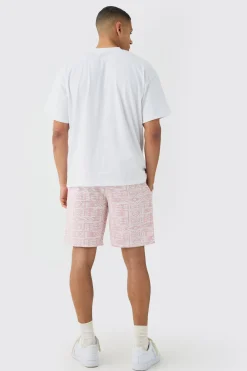 boohooMAN Man Oversized Extended Neck T-shirt And Jacquard Shorts Set | UK| Tracksuits