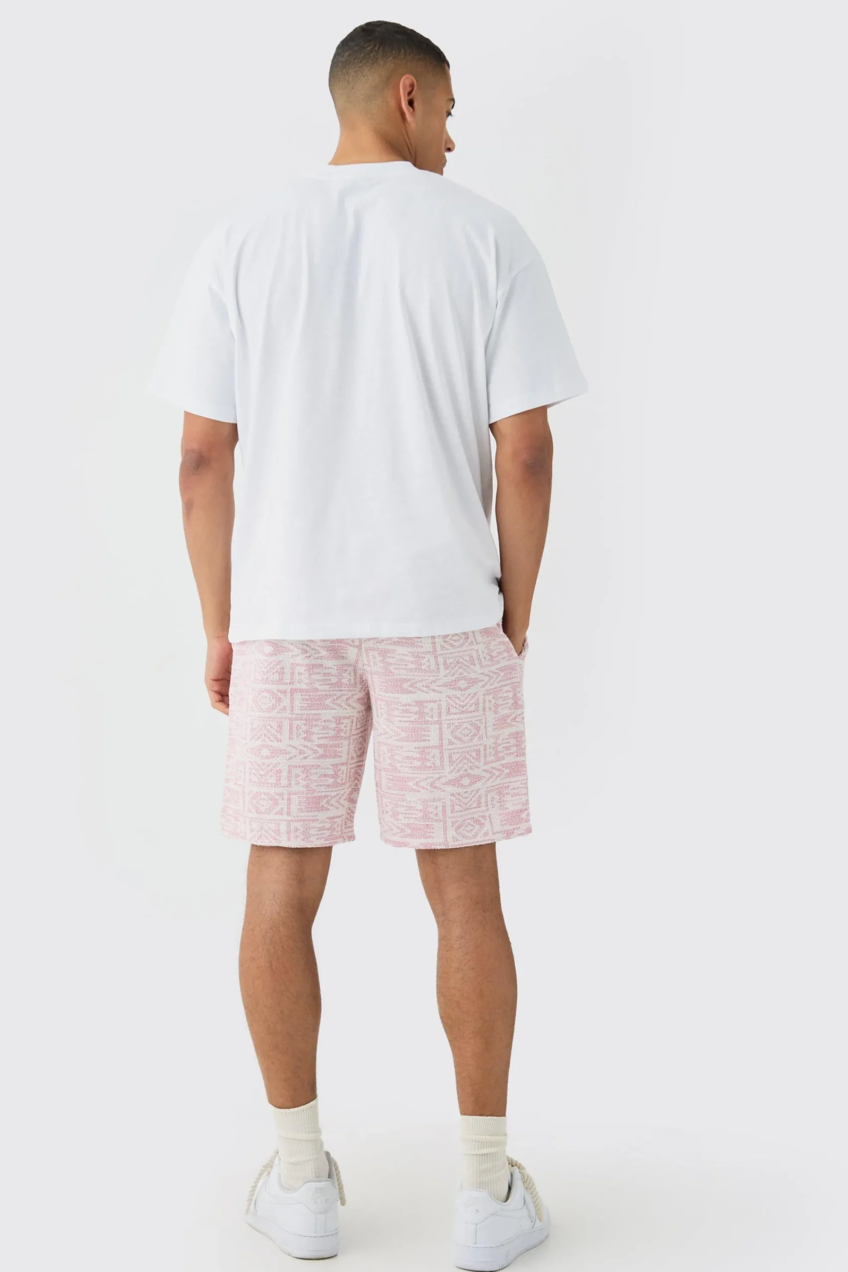 boohooMAN Man Oversized Extended Neck T-shirt And Jacquard Shorts Set | UK| Tracksuits