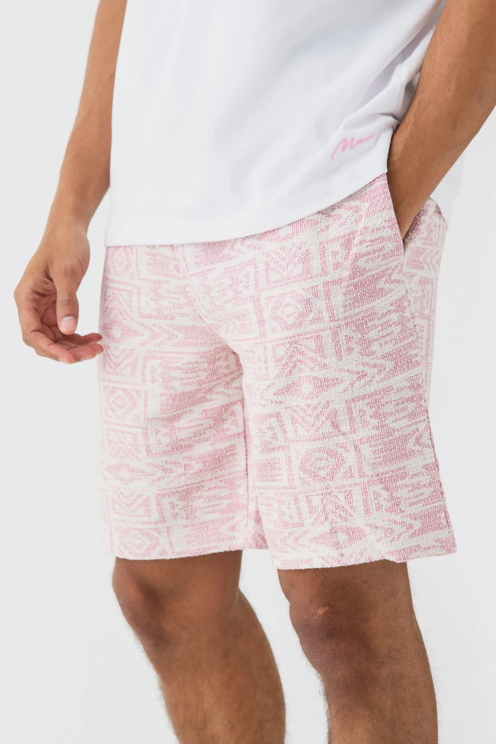 boohooMAN Man Oversized Extended Neck T-shirt And Jacquard Shorts Set | UK| Tracksuits