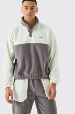 boohooMAN Man Oversized Popper Neck Colour Block Fleece Tracksuit | UK| Tracksuits