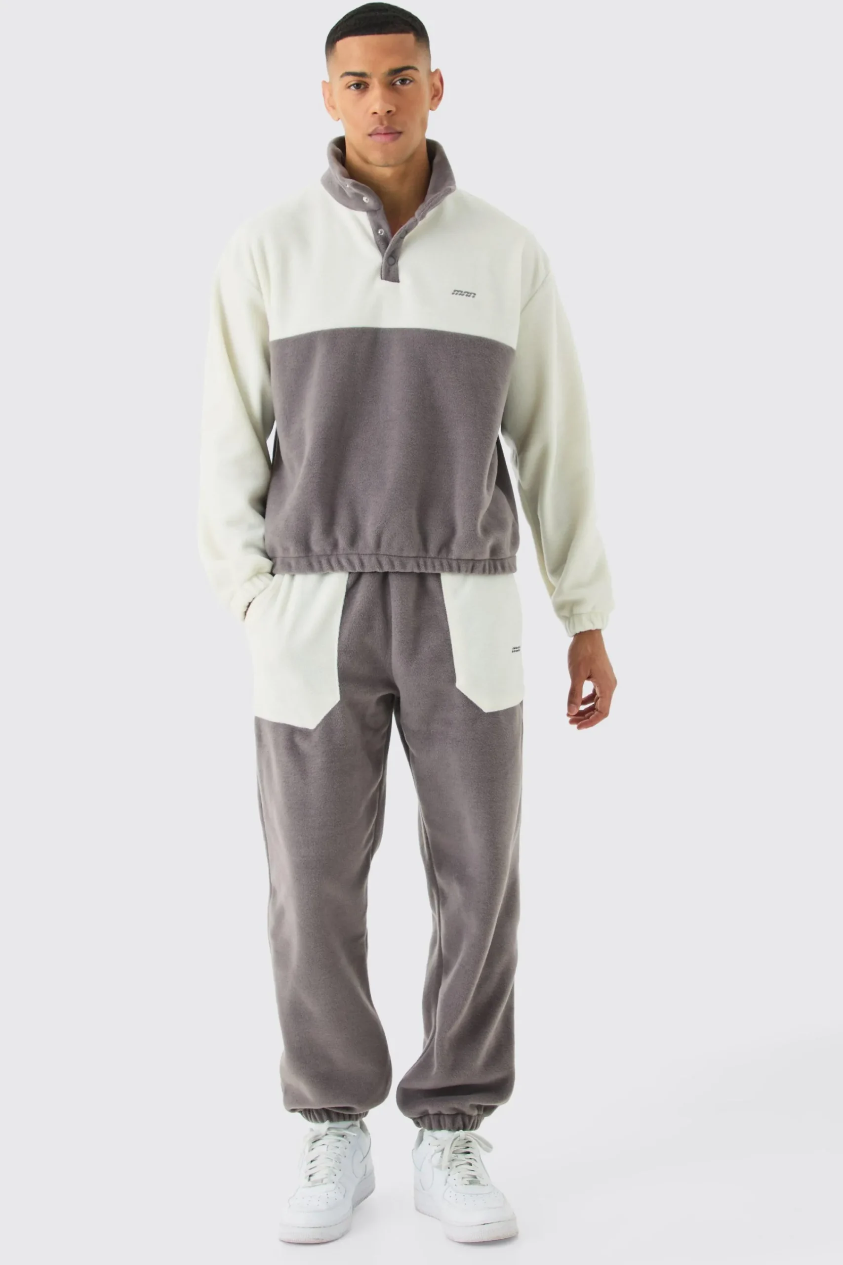 boohooMAN Man Oversized Popper Neck Colour Block Fleece Tracksuit | UK| Tracksuits