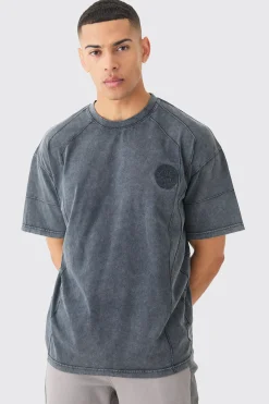 Man Oversized Wash Pintuck Embroidered T-shirt | UK^boohooMAN Online