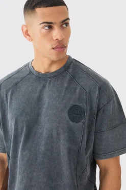 Man Oversized Wash Pintuck Embroidered T-shirt | UK^boohooMAN Online