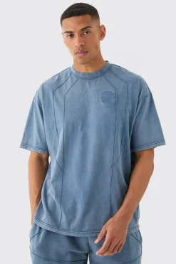 Man Oversized Wash Pintuck Embroidered T-shirt | UK^boohooMAN Discount