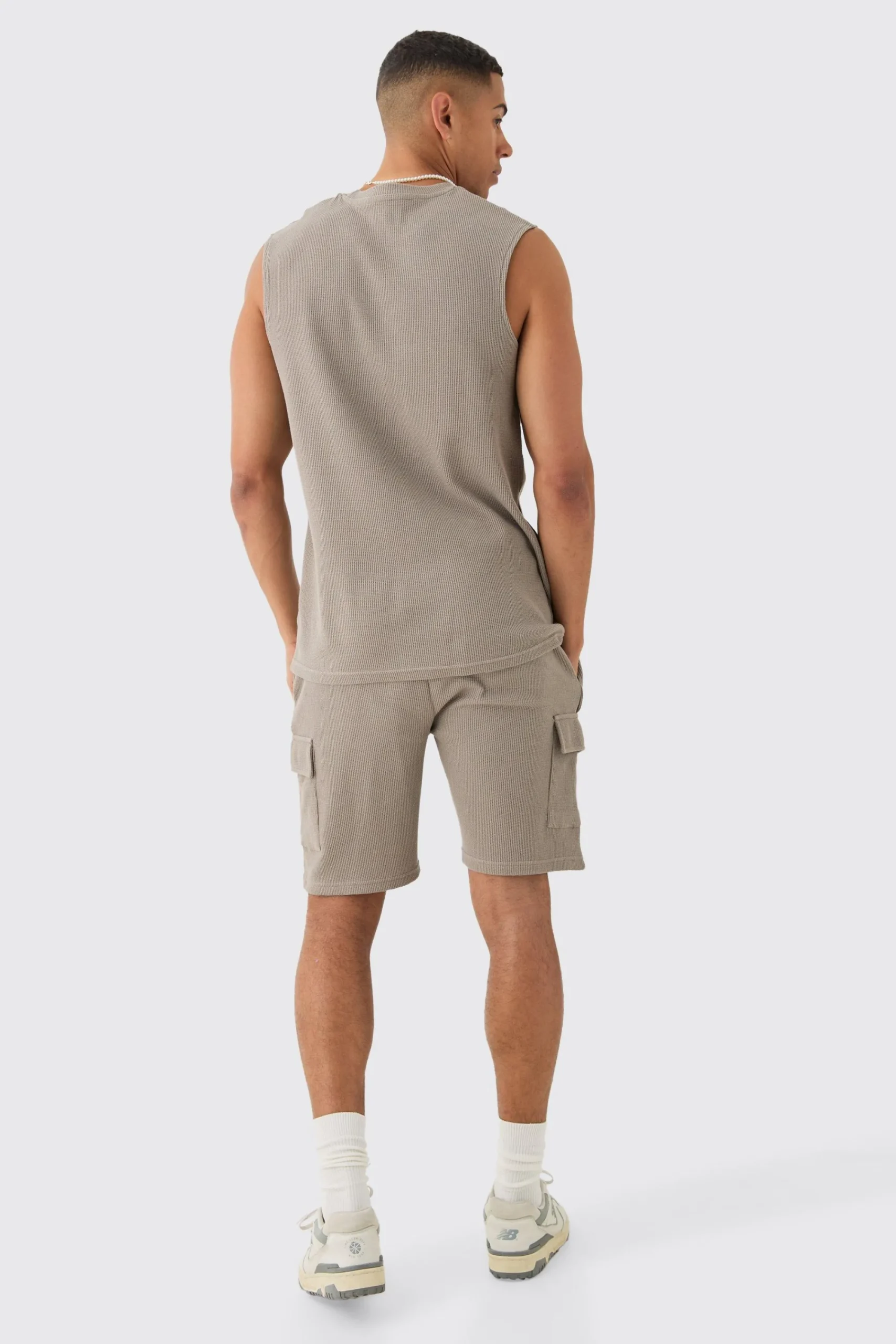 Man Regular Fit Waffle Tank And Cargo Shorts Set | UK^boohooMAN New