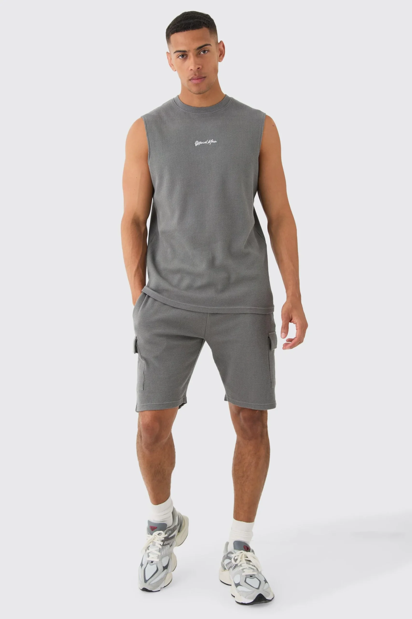 Man Regular Fit Waffle Tank And Cargo Shorts Set | UK^boohooMAN Clearance