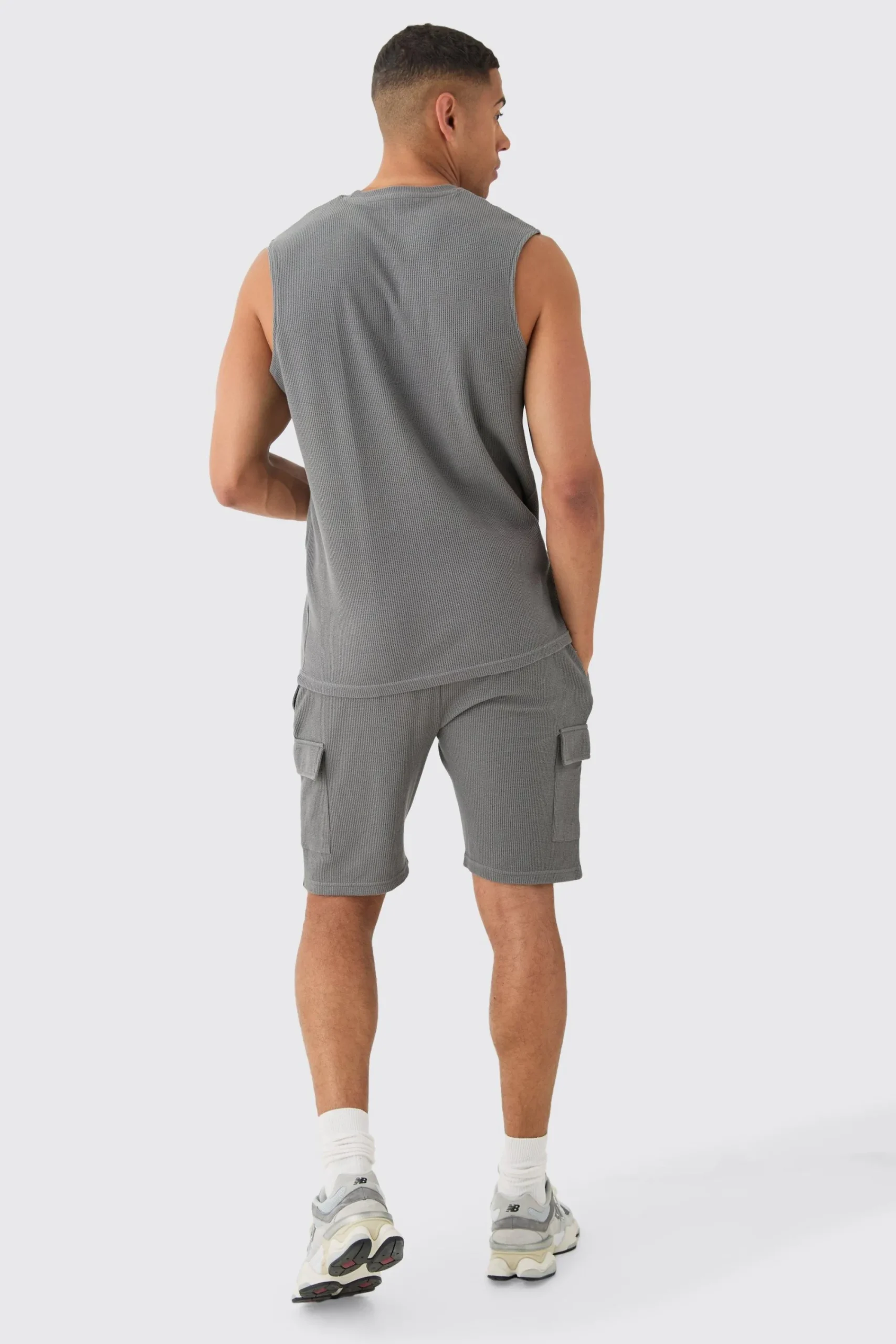 Man Regular Fit Waffle Tank And Cargo Shorts Set | UK^boohooMAN Clearance