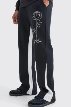 boohooMAN Man Rose Print Gusset Joggers | UK| Trousers|Joggers