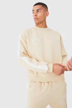 boohooMAN Man Rose Print Gusset Sweatshirt Tracksuit | UK| Tracksuits