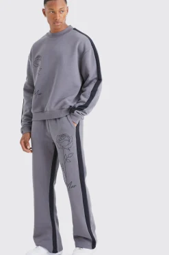 boohooMAN Man Rose Print Gusset Sweatshirt Tracksuit | UK| Tracksuits
