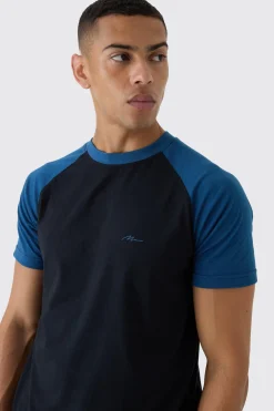 Man Script Slim Colour Block Raglan T-shirt | UK^boohooMAN Hot