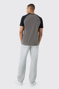 Man Script Slim Colour Block Raglan T-shirt | UK^boohooMAN Online