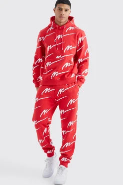 boohooMAN Man Signature All Over Print Hoodie Tracksuit | UK| Tracksuits