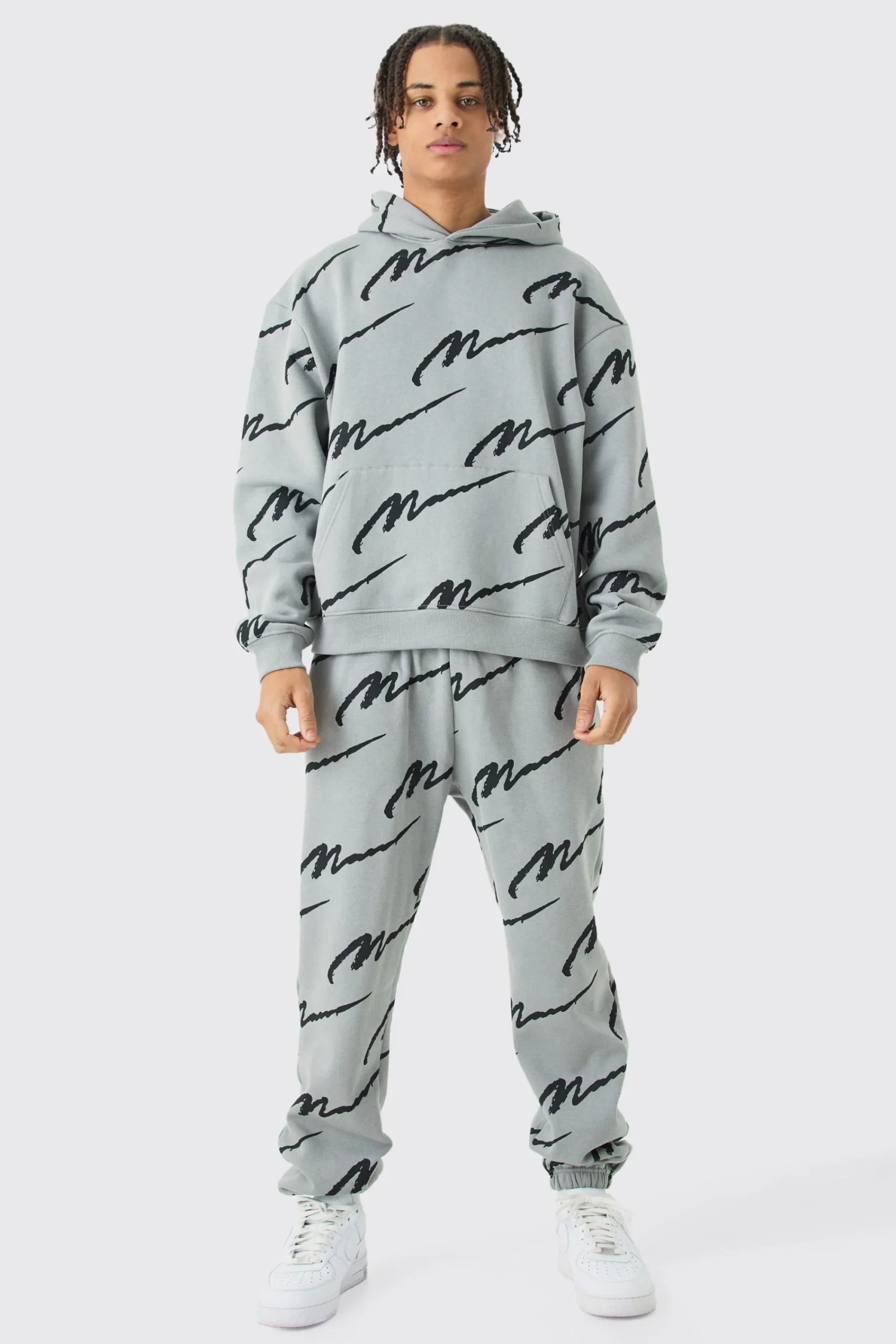 boohooMAN Man Signature All Over Print Boxy Hooded Tracksuit | UK| Tracksuits