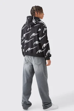 boohooMAN Man Signature All Over Print Boxy Zip Through Hoodie | UK| Hoodies & Sweatshirts