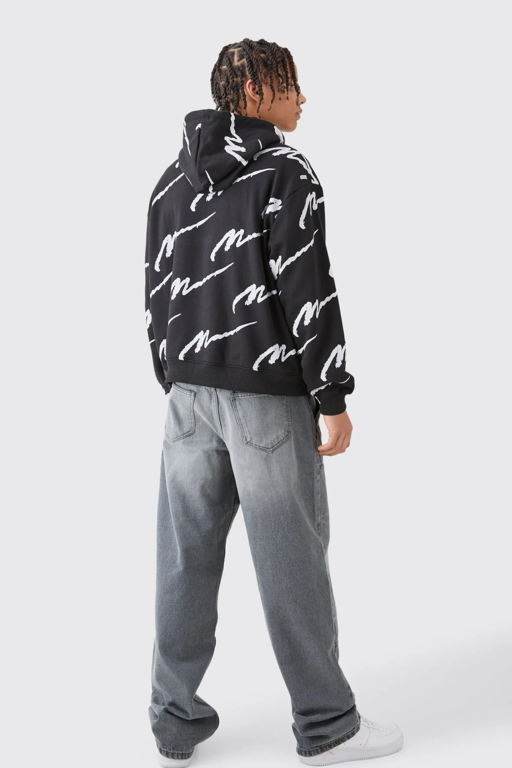 boohooMAN Man Signature All Over Print Boxy Zip Through Hoodie | UK| Hoodies & Sweatshirts