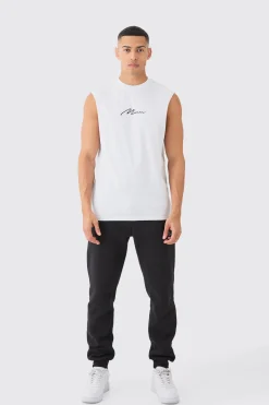 Man Signature Drop Armhole Tank | UK^boohooMAN