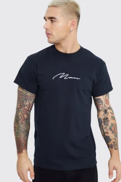 Man Signature Embroidered T-shirt | UK^boohooMAN Sale
