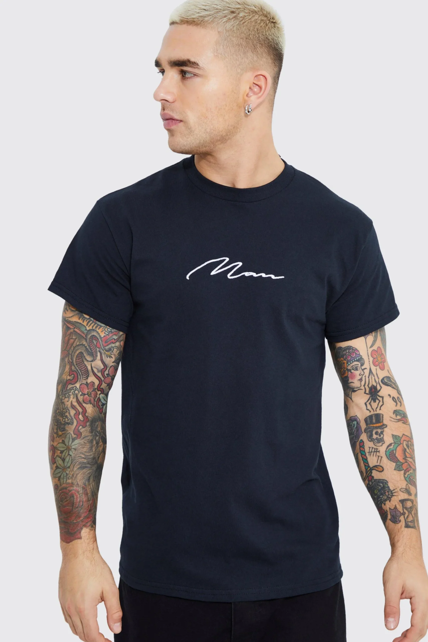Man Signature Embroidered T-shirt | UK^boohooMAN Sale